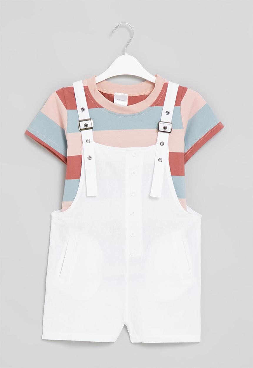 Rebel Republic - Girls short dungaree - white