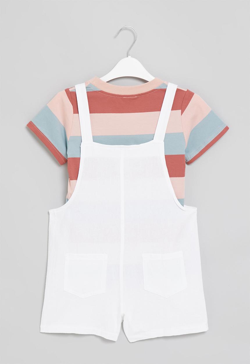 Rebel Republic - Girls short dungaree - white