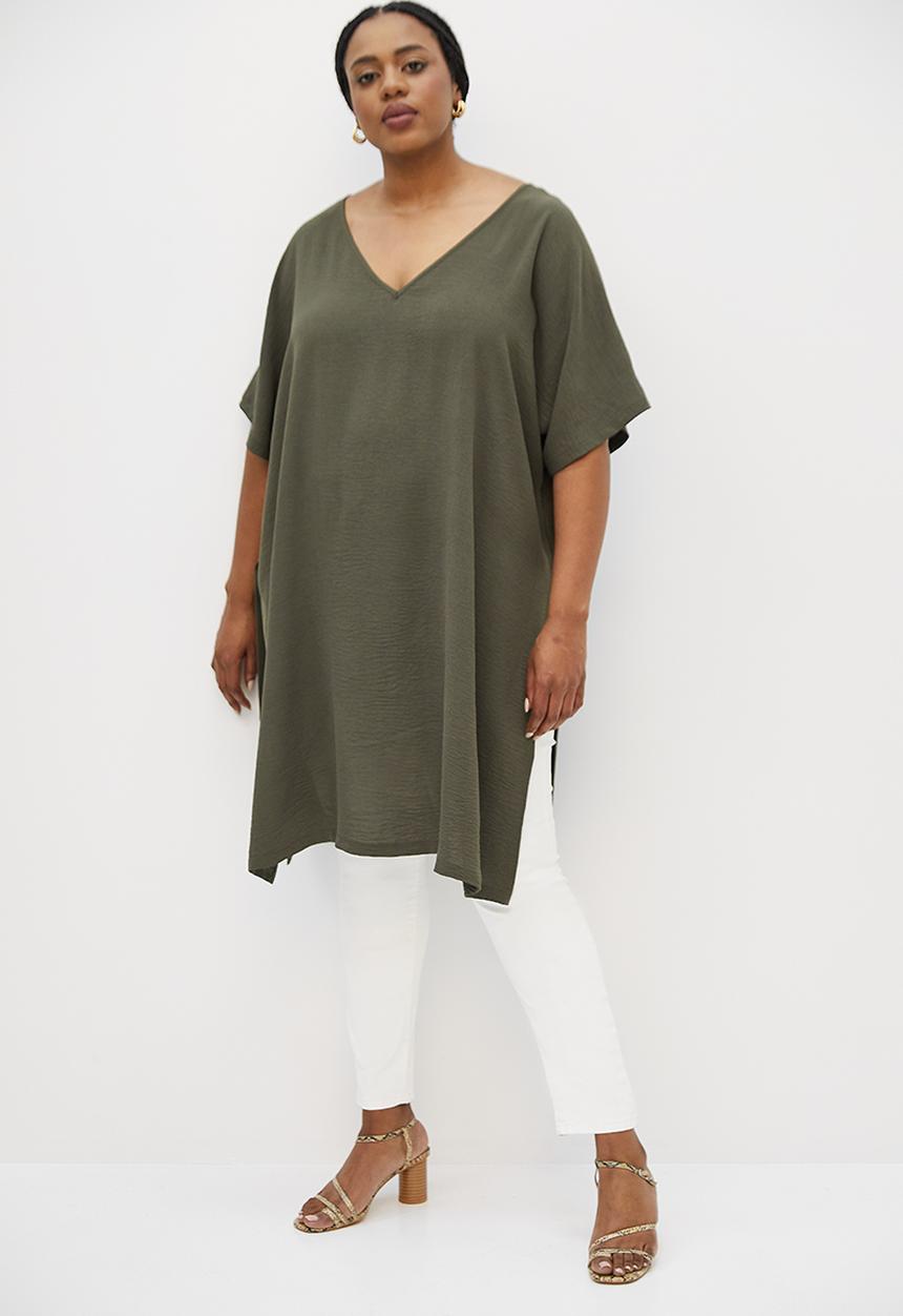 edit Plus - Longline slit detail shell top - bottle green
