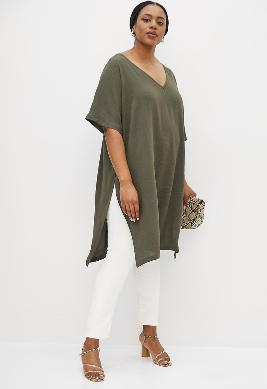 edit Plus - Longline slit detail shell top - bottle green