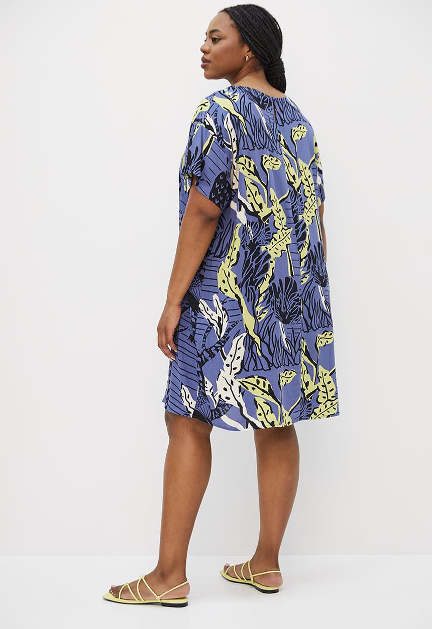 edit Plus - Basic woven shift dress - blue tropical