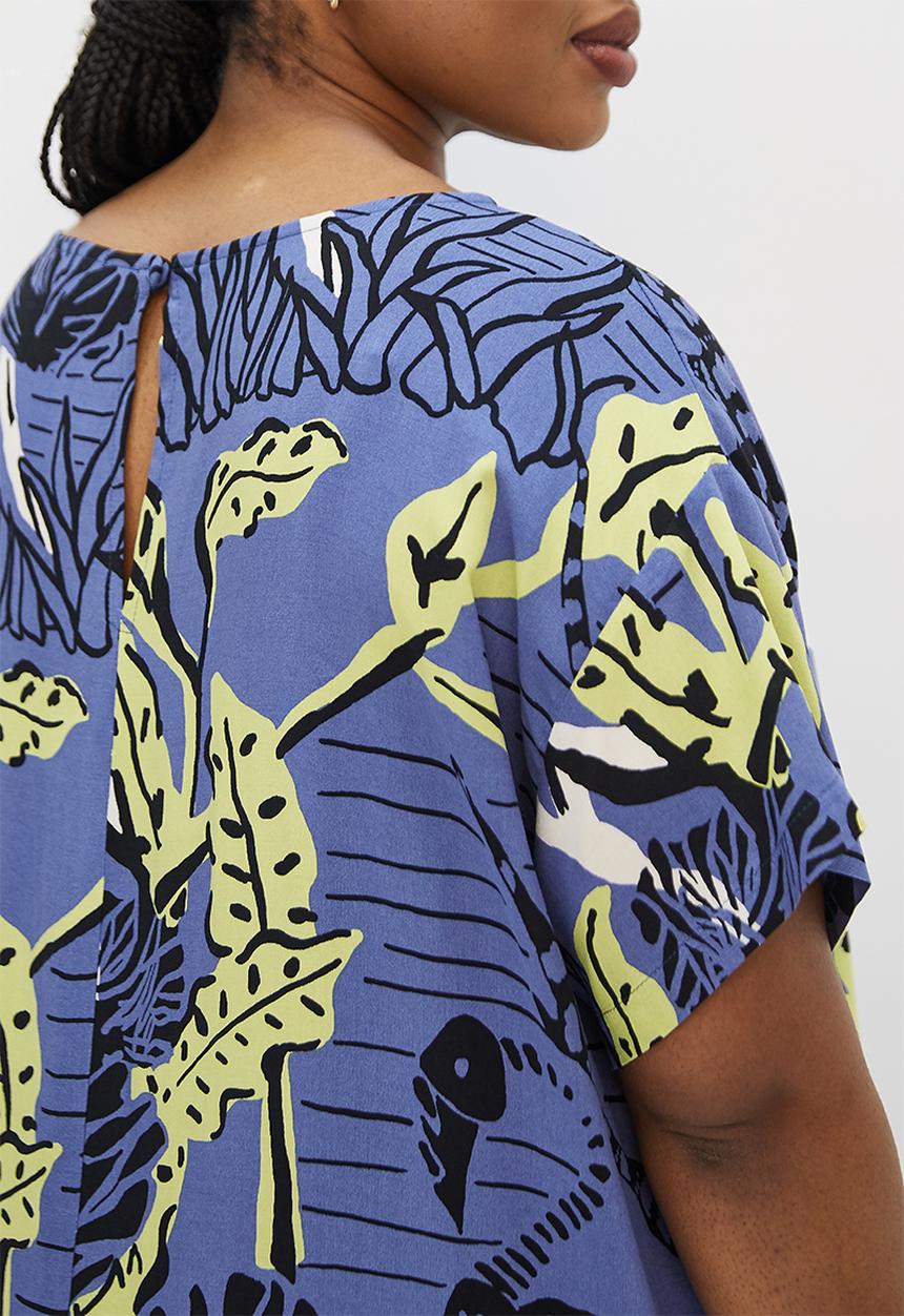 edit Plus - Basic woven shift dress - blue tropical