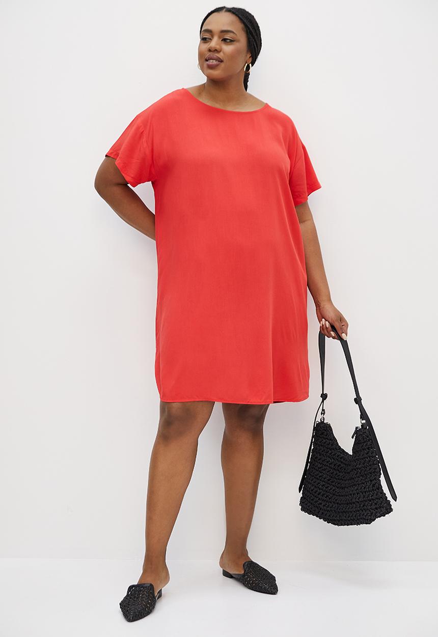 edit Plus - Basic woven shift dress - red