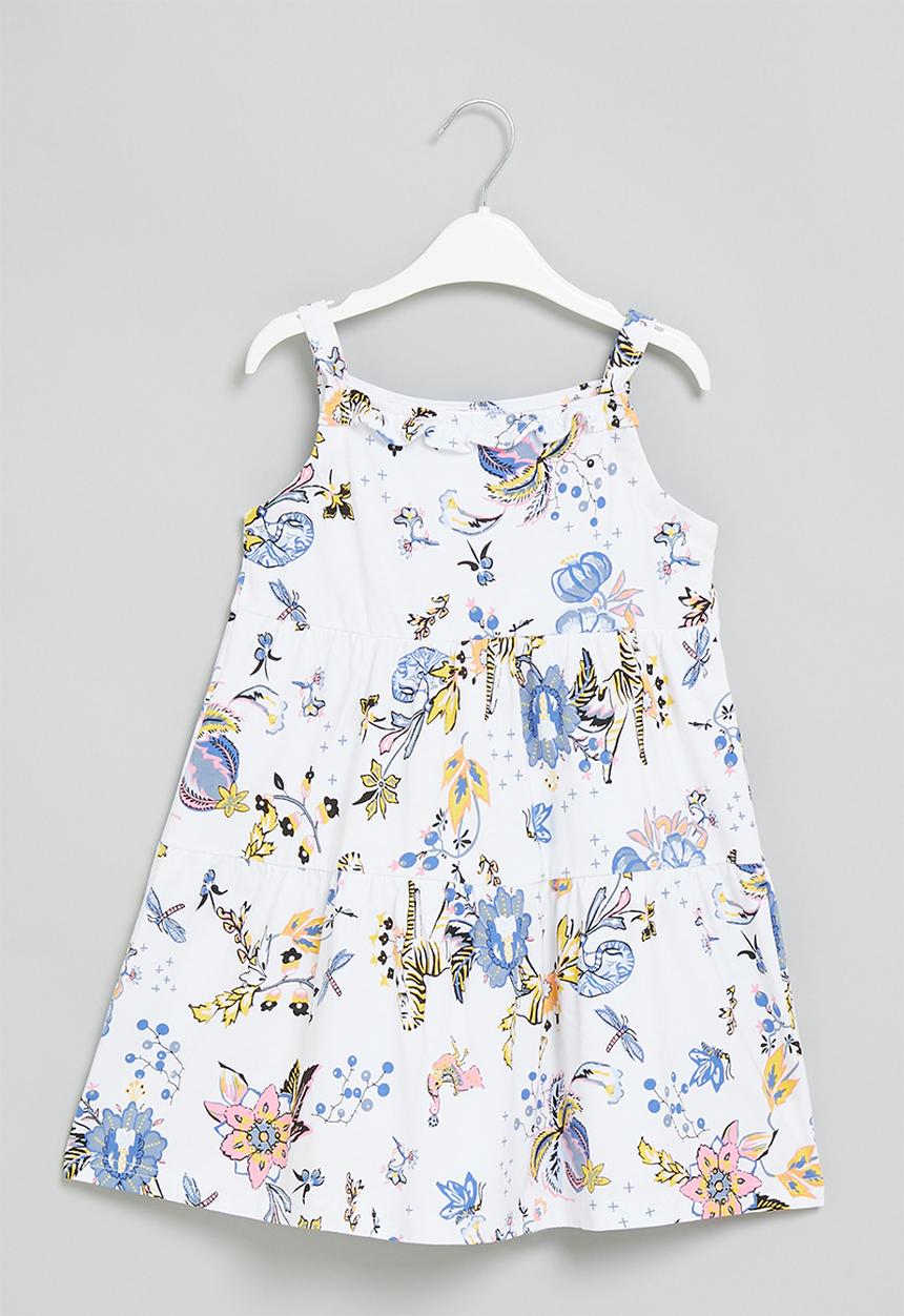 Pop Candy - Girls printed dress - white & blue 