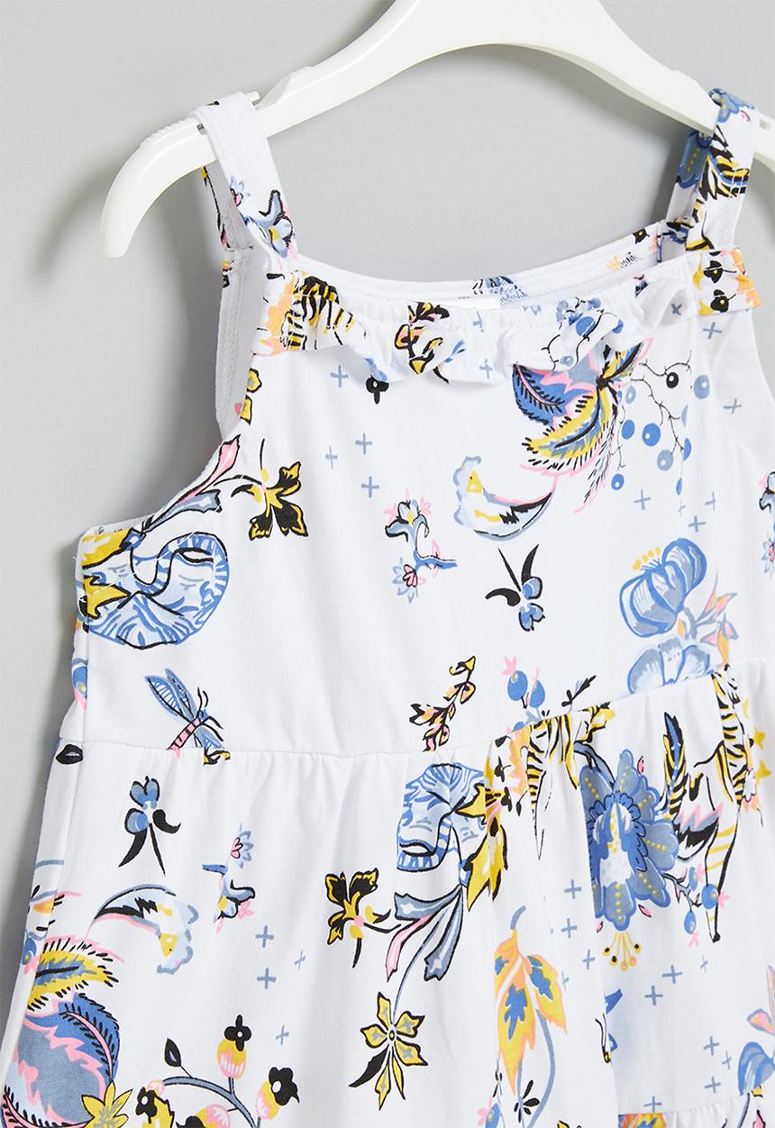 Pop Candy - Girls printed dress - white & blue 