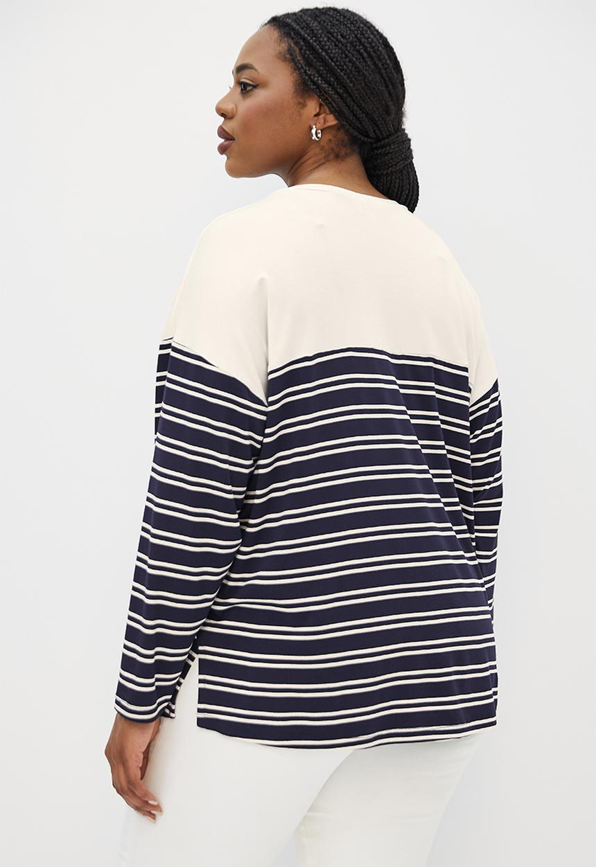 edit Plus - Bretton stripped boxy tee - navy & milk