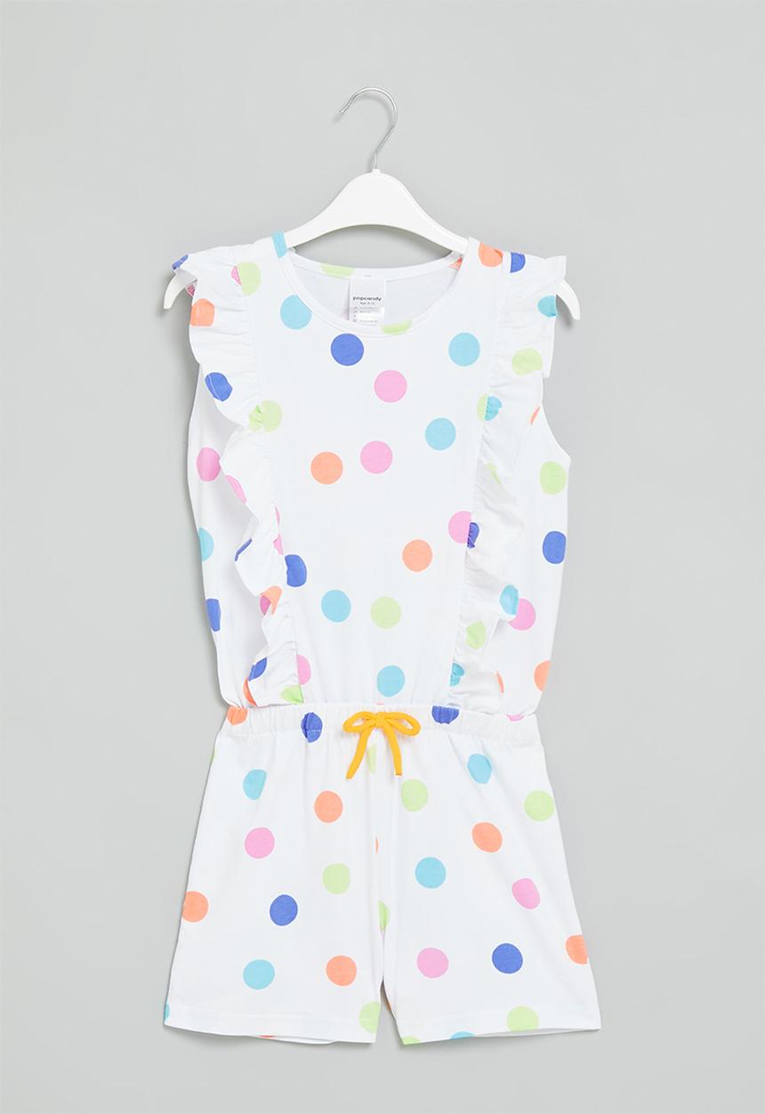 Pop Candy - Girls polka dot playsuit - white