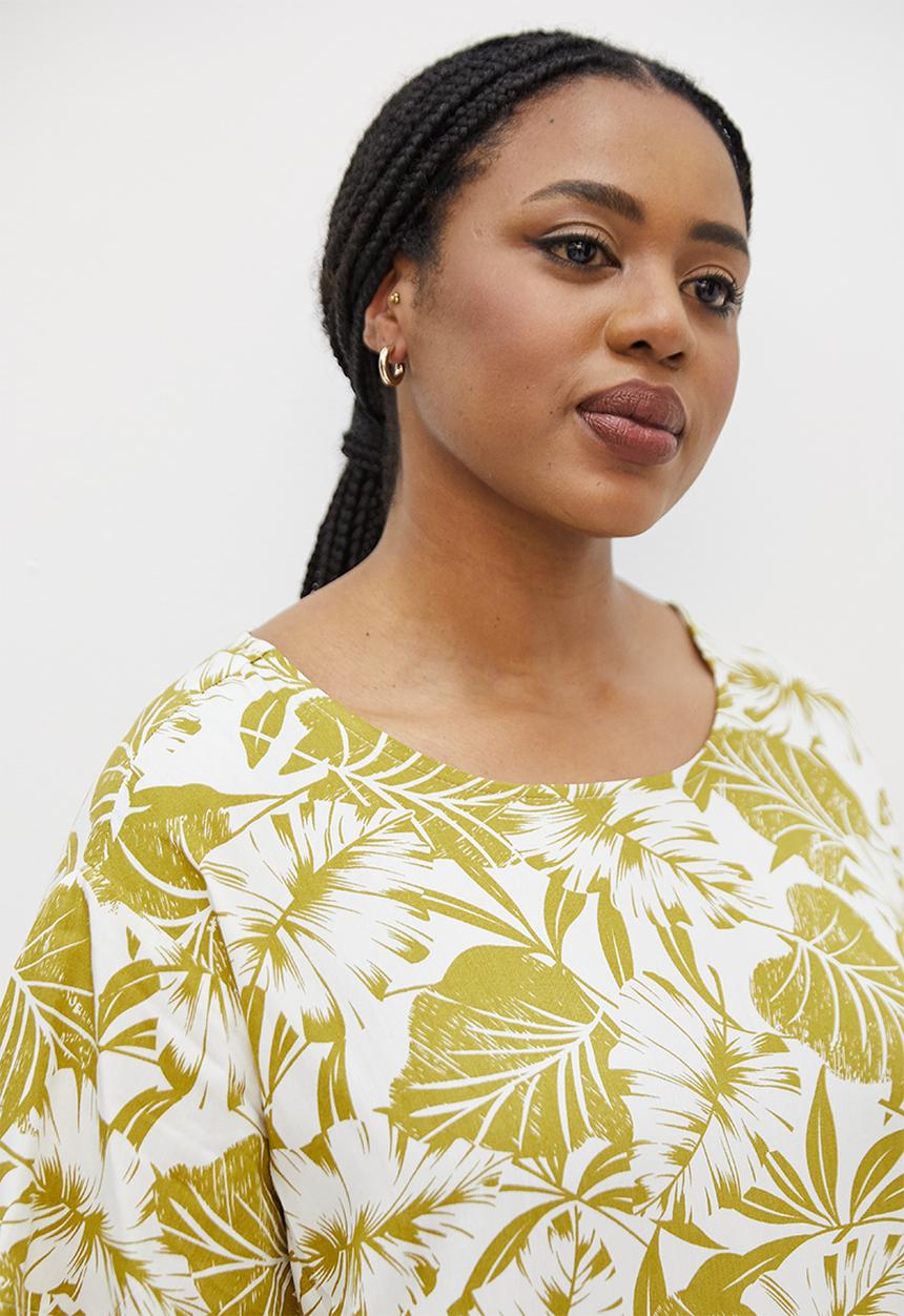 edit Plus - Maxi woven tee dress - mono palm pattern