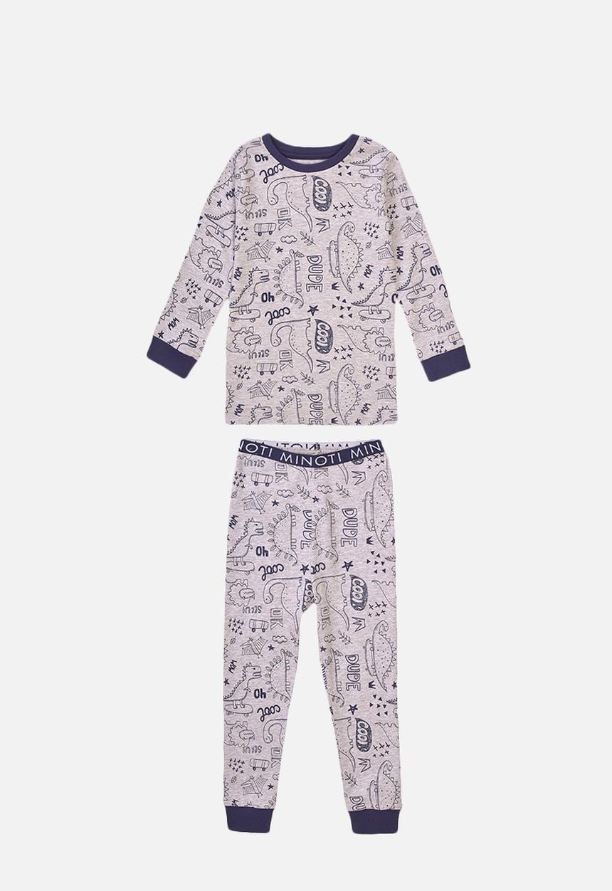 MINOTI - 2-piece aop dino pyjama set - grey
