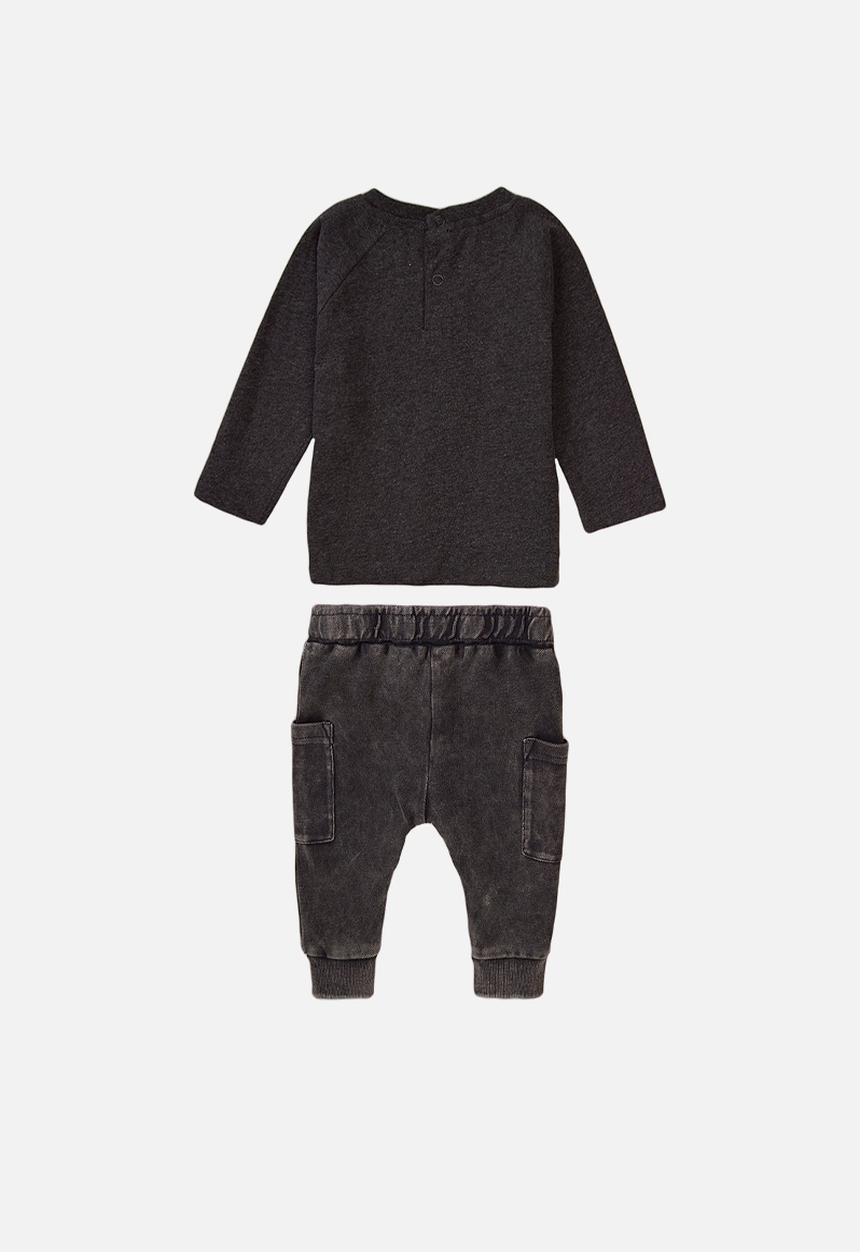 MINOTI - Long sleeve tee and pants set - tan & charcoal