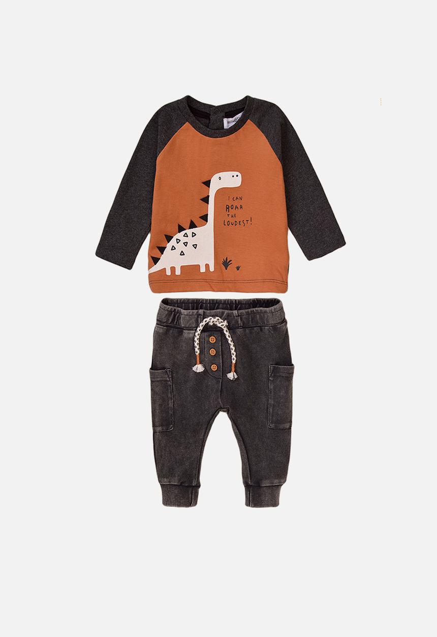 MINOTI - Long sleeve tee and pants set - tan & charcoal