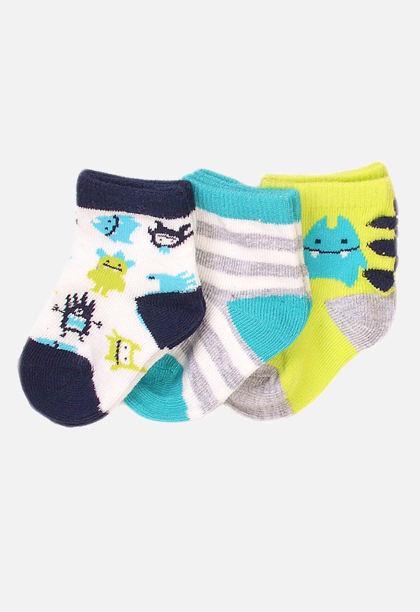 MINOTI - Boys 3-pack monster jaquard socks - multi
