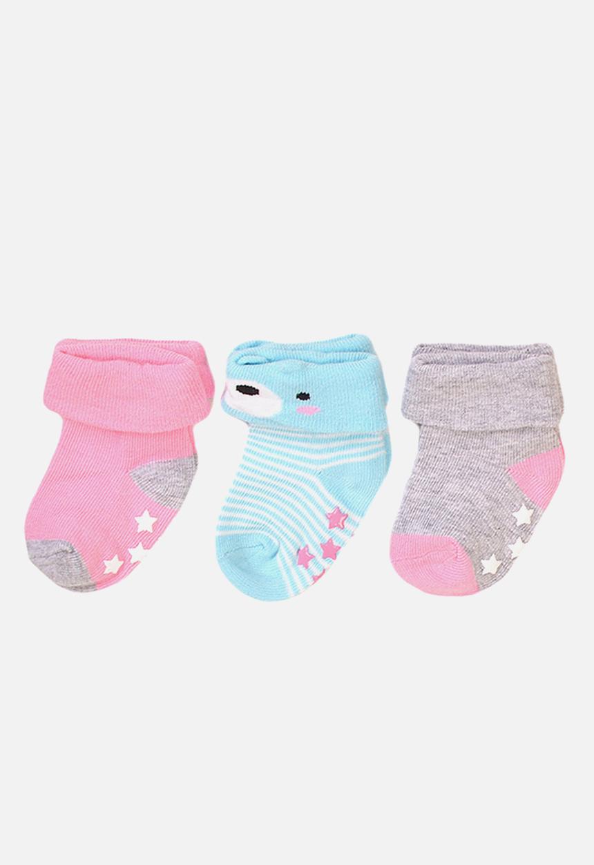 MINOTI - 3-Pack bear rubber sole cuff socks - multi