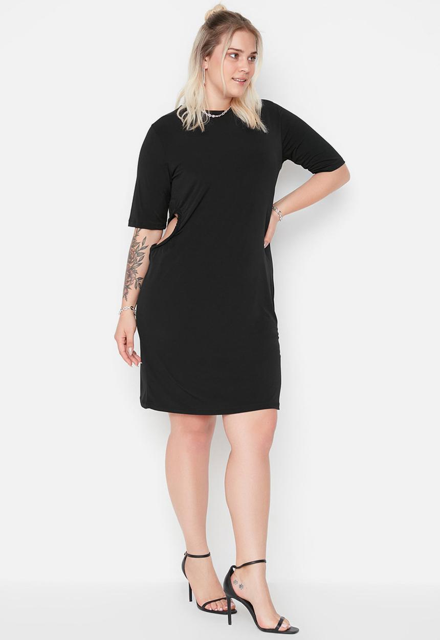 Trendyol - Plus waist cutout detailed  dress - black