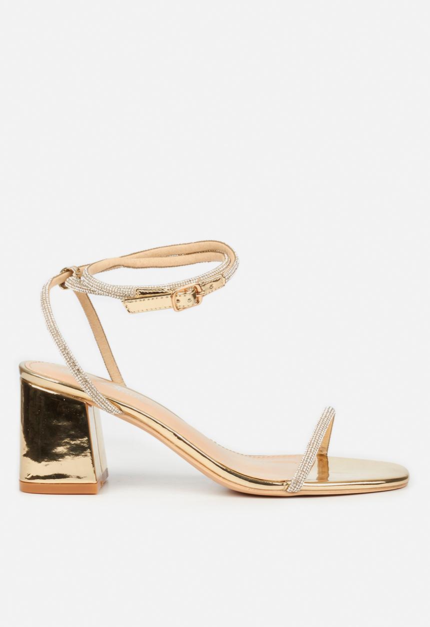 Miss Black - Bardot1 ankle tie block heel - gold