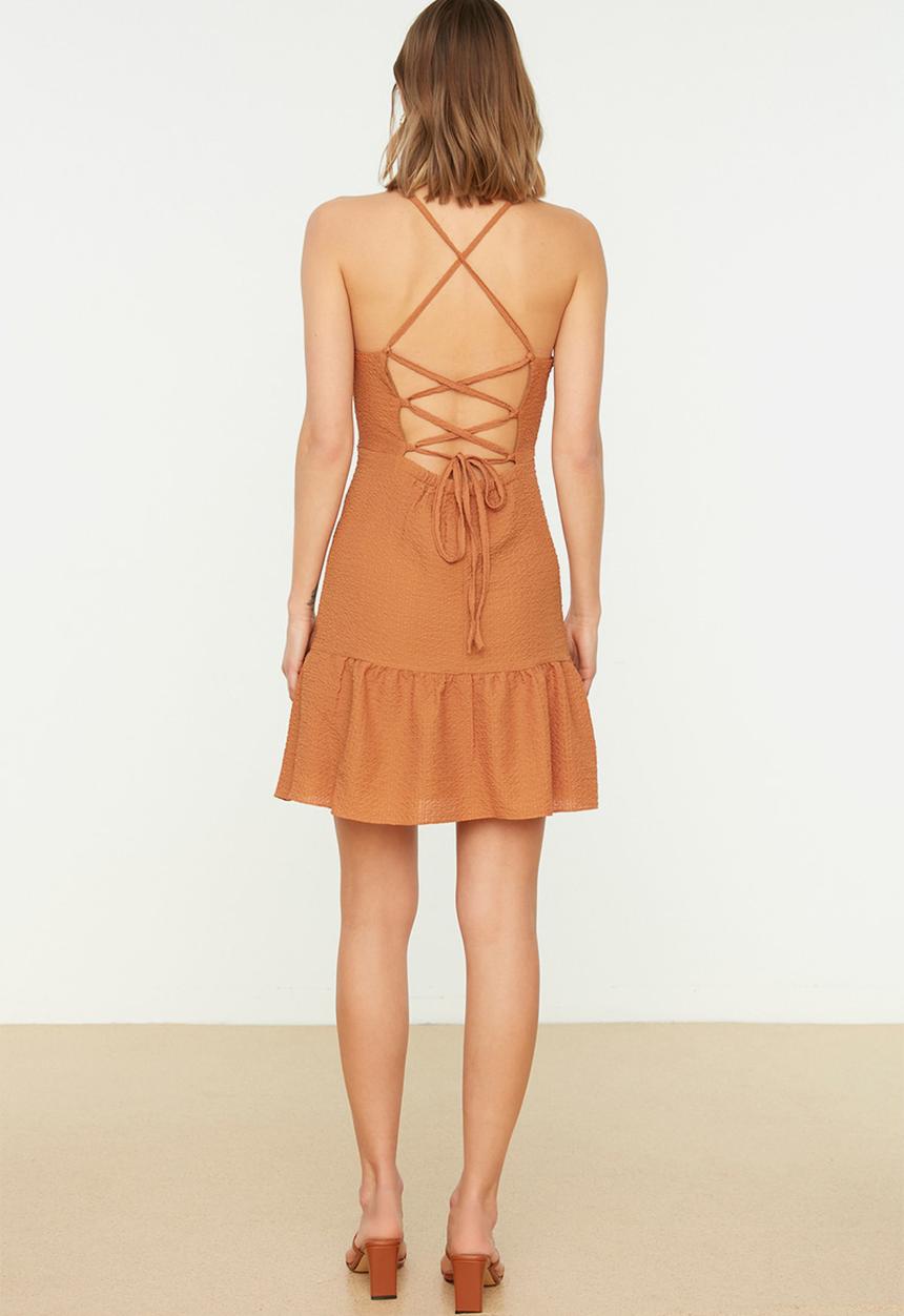 Trendyol - Strappy back tie detailed dress - brown
