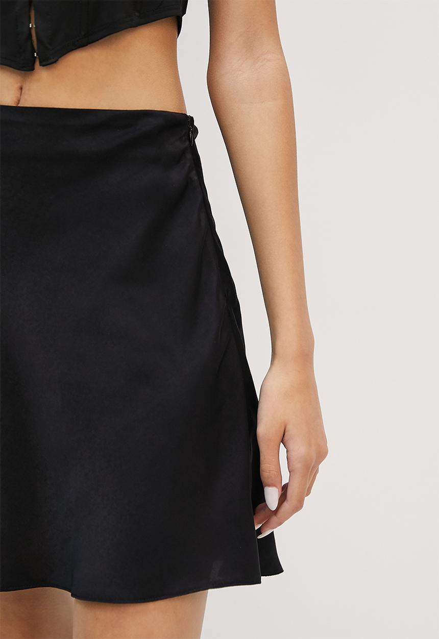 Blake - A-line satin mini - black