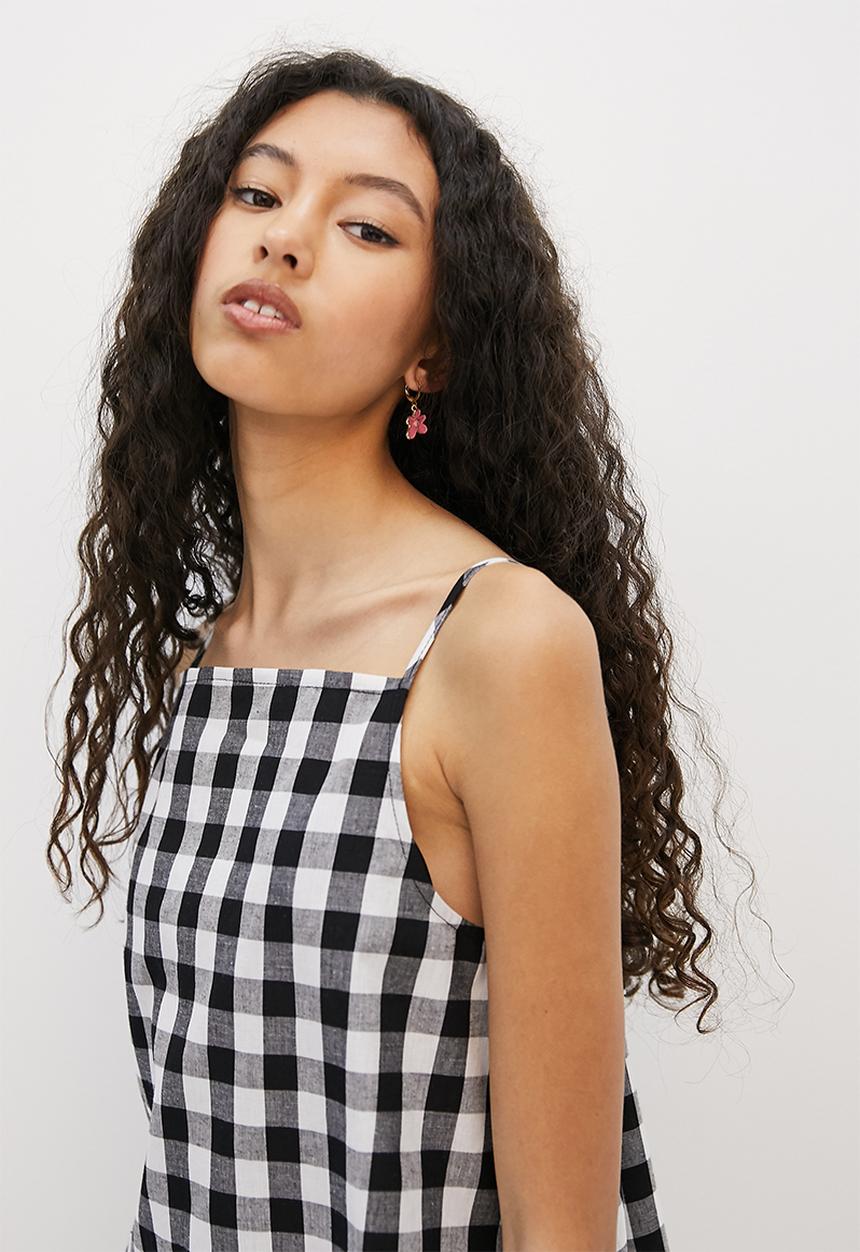 Blake - Tie back shift mini - black & white 