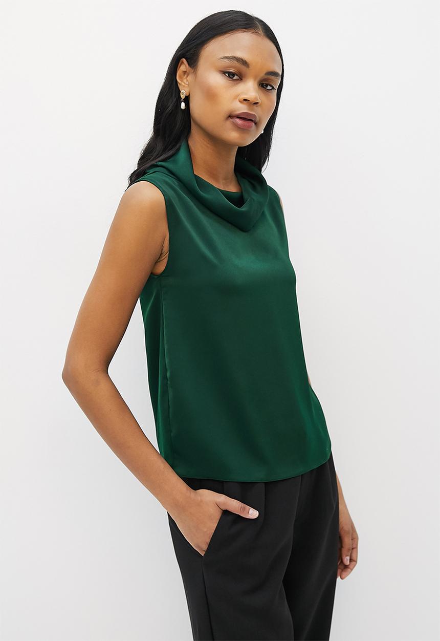 MILLA - Co ord satin cowl top - green