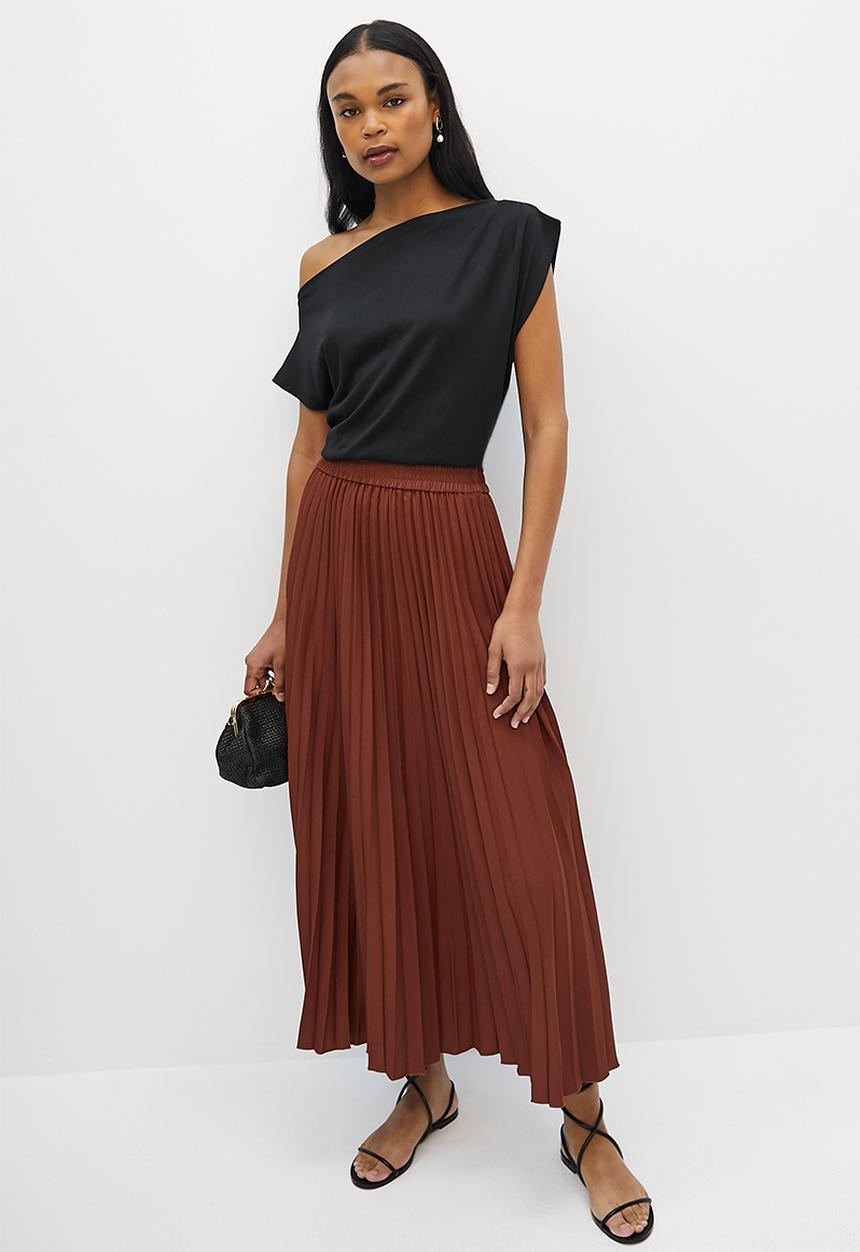 MILLA - Slash neck brushed knit top - black