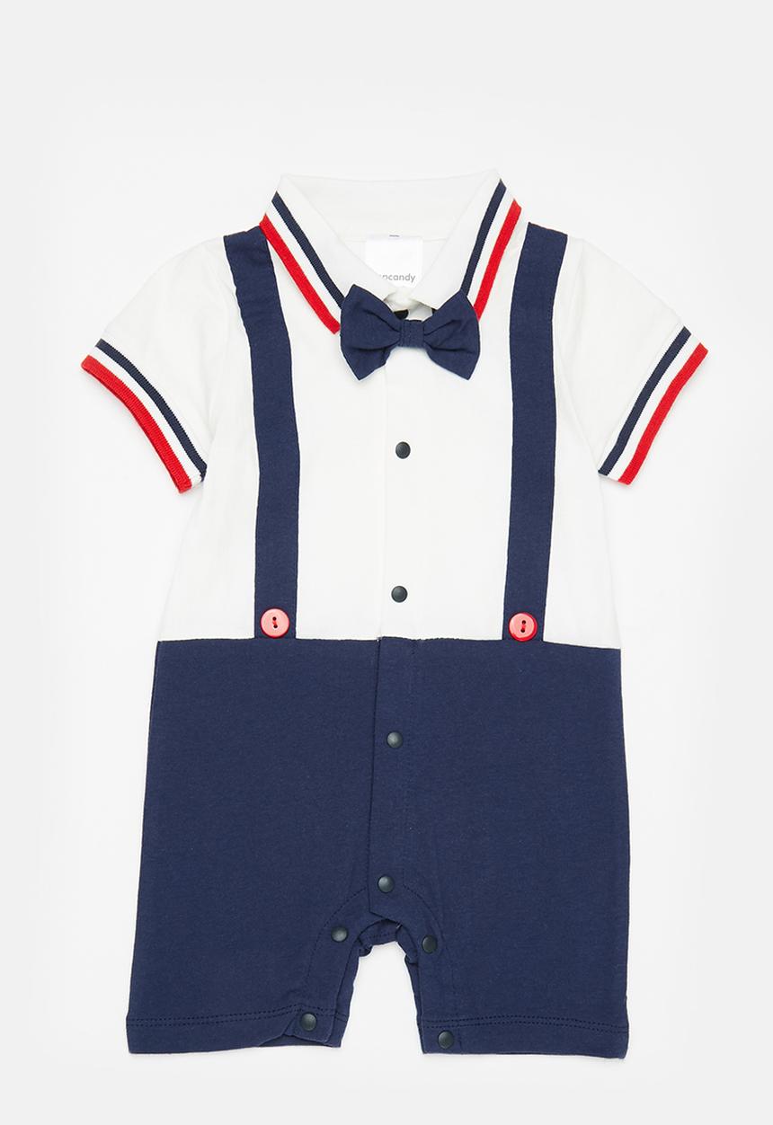 Pop Candy - Boys short romper - white & navy