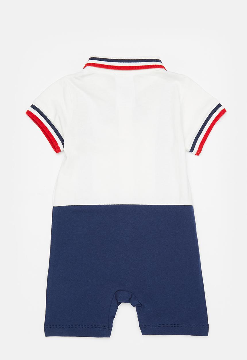 Pop Candy - Boys short romper - white & navy