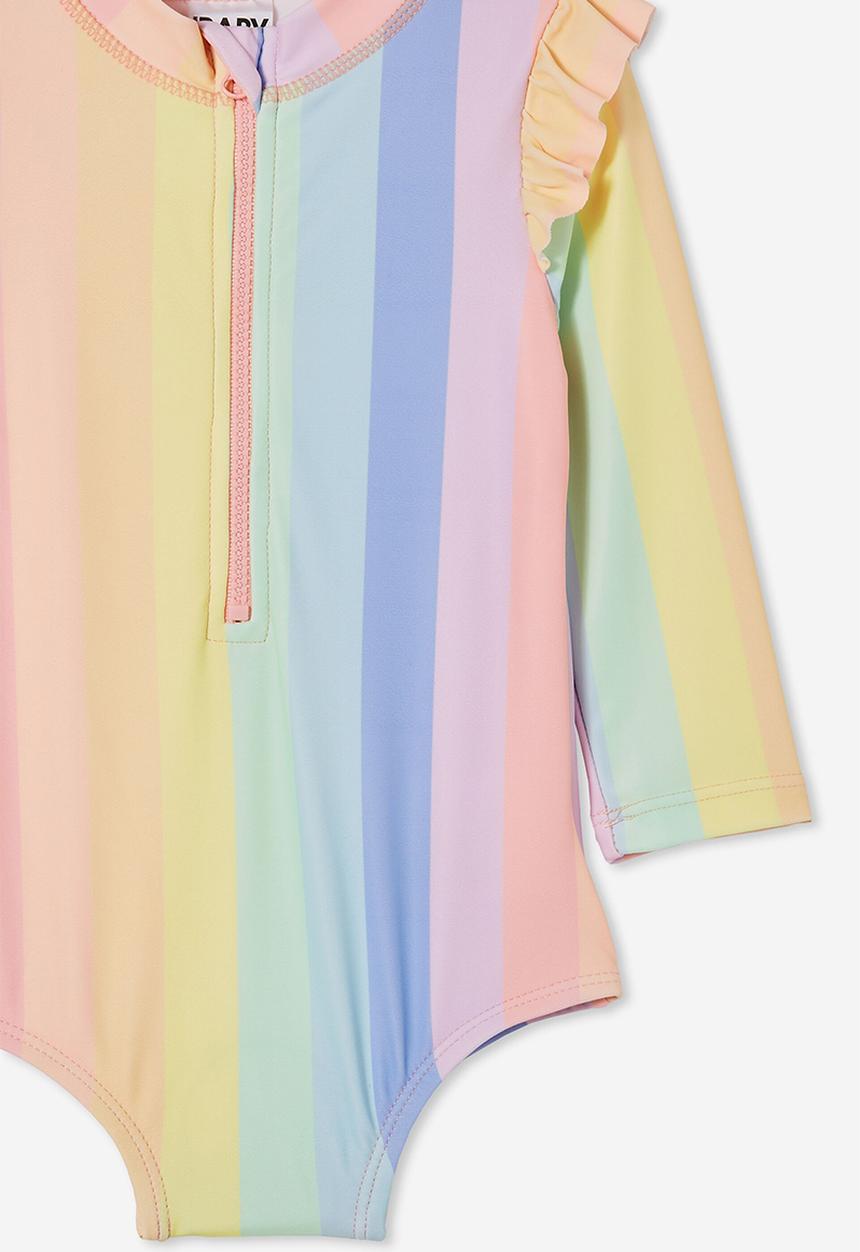 Cotton On - Nicky long sleeve ruffle swimsuit - bondi rainbow stripe