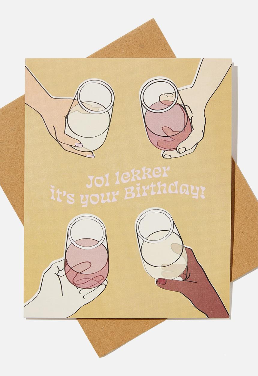 Typo - Funny birthday card - rg saf jol lekker birthday drink!