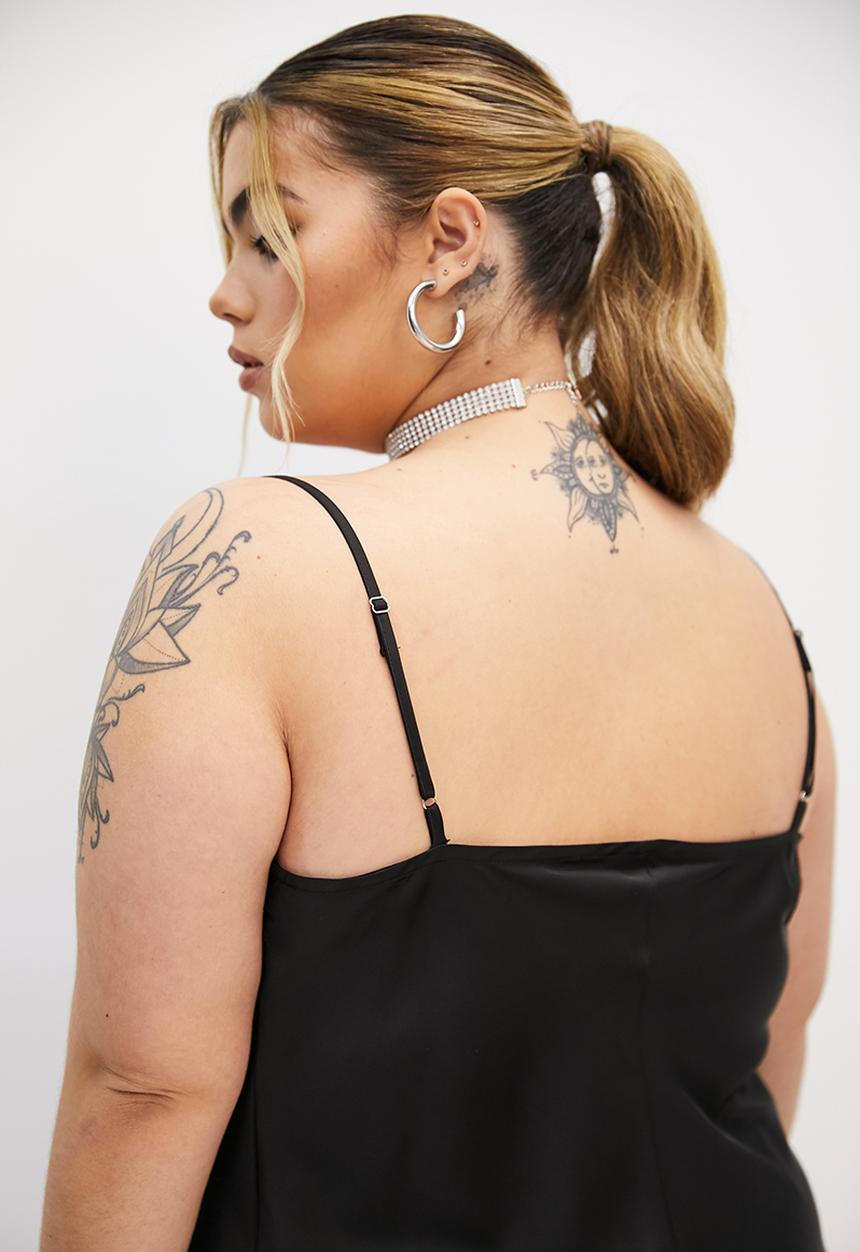 Blake - Satin cowl strappy top - black