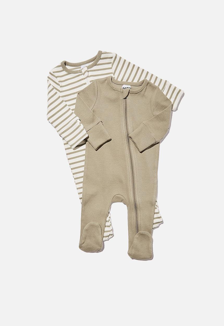 Cotton On - 2 pack essentials zip romper - silver sagee