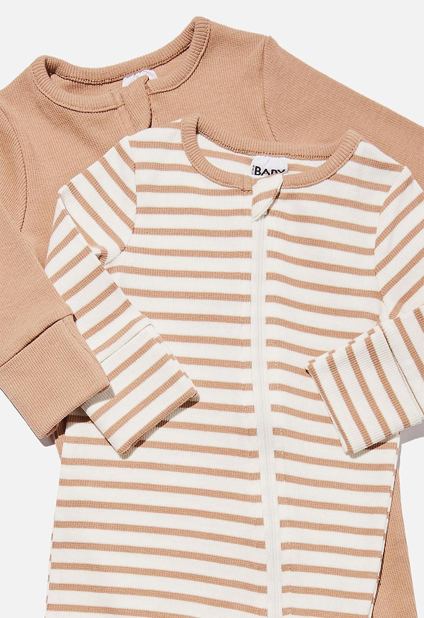 Cotton On - 2 pack essentials zip romper - taupy brown
