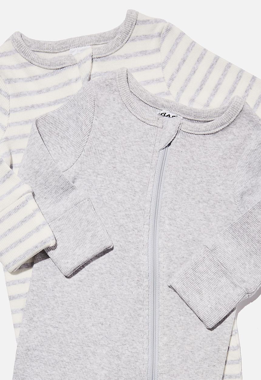 Cotton On - 2 pack essentials zip romper - cloud marle