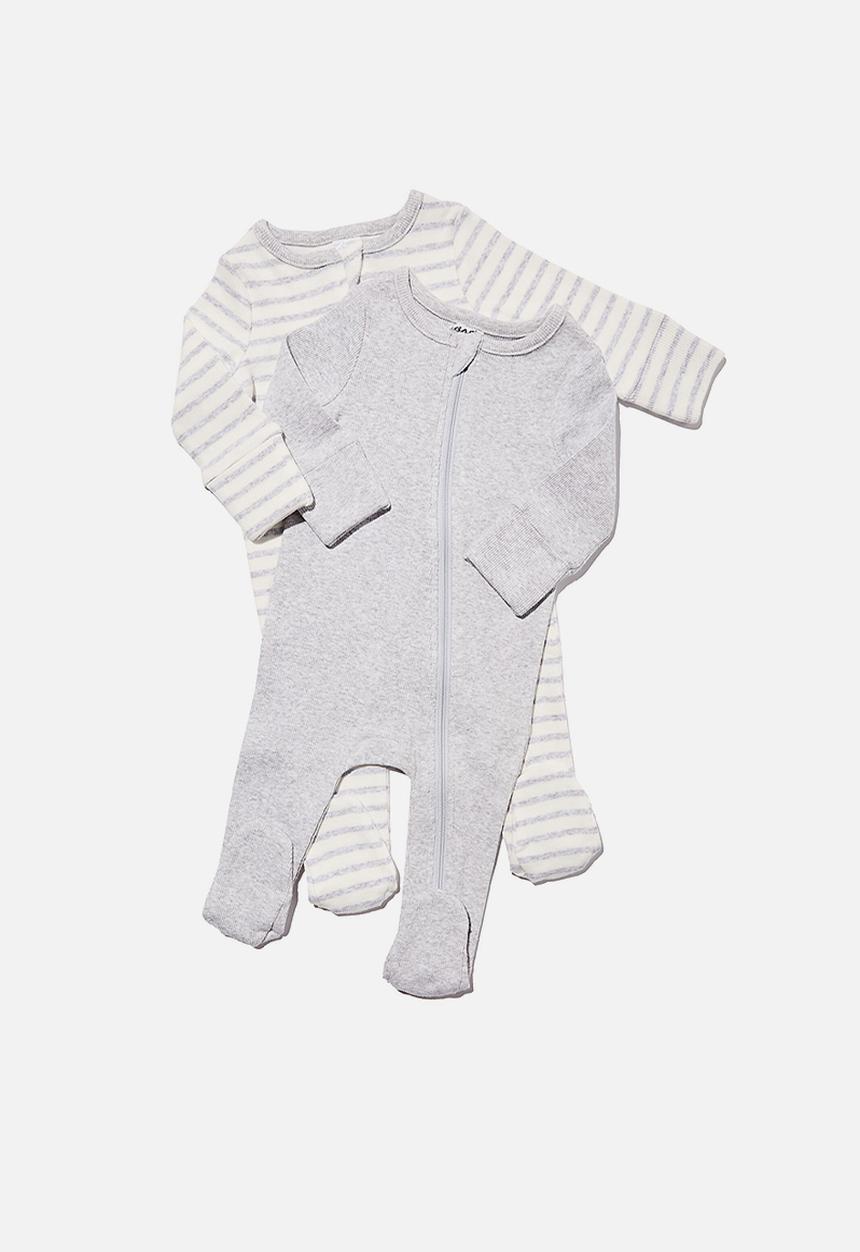 Cotton On - 2 pack essentials zip romper - cloud marle