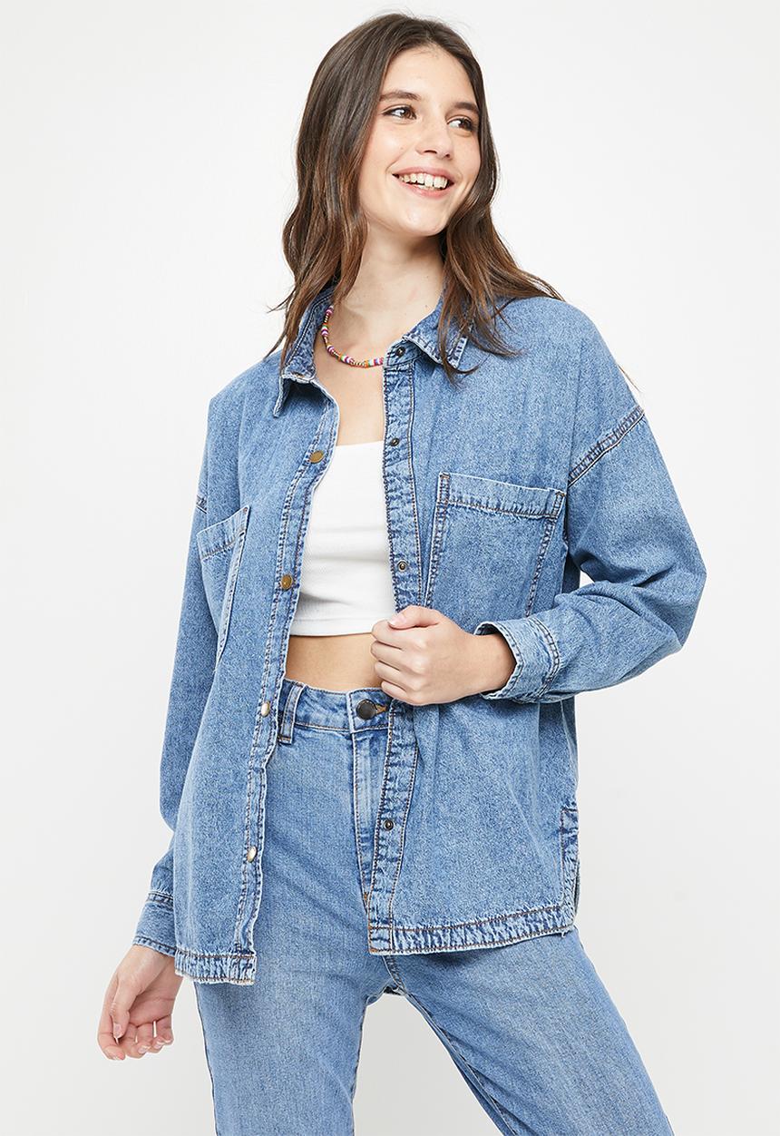 Cotton On - Oversized utility denim shirt - reef blue