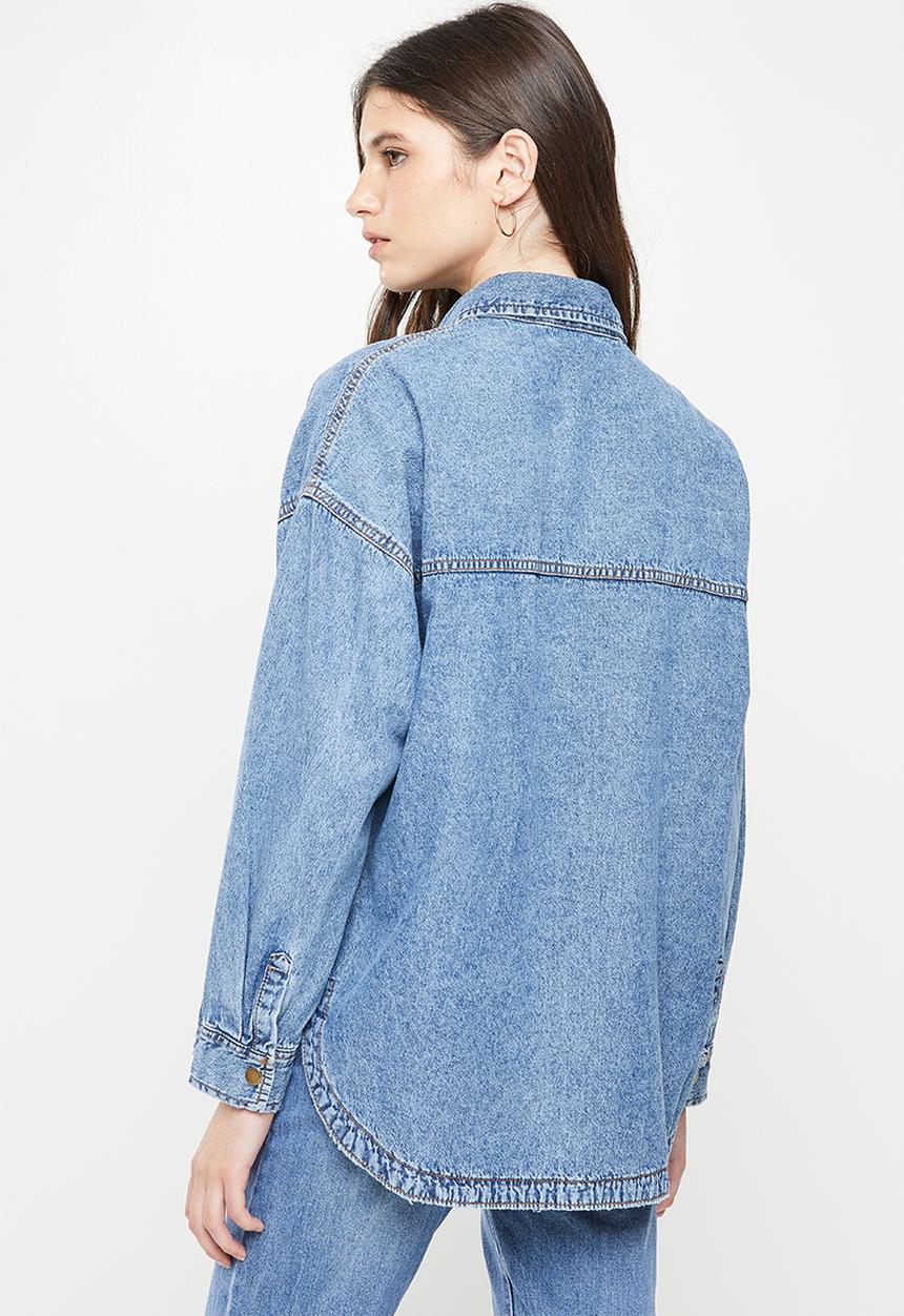 Cotton On - Oversized utility denim shirt - reef blue