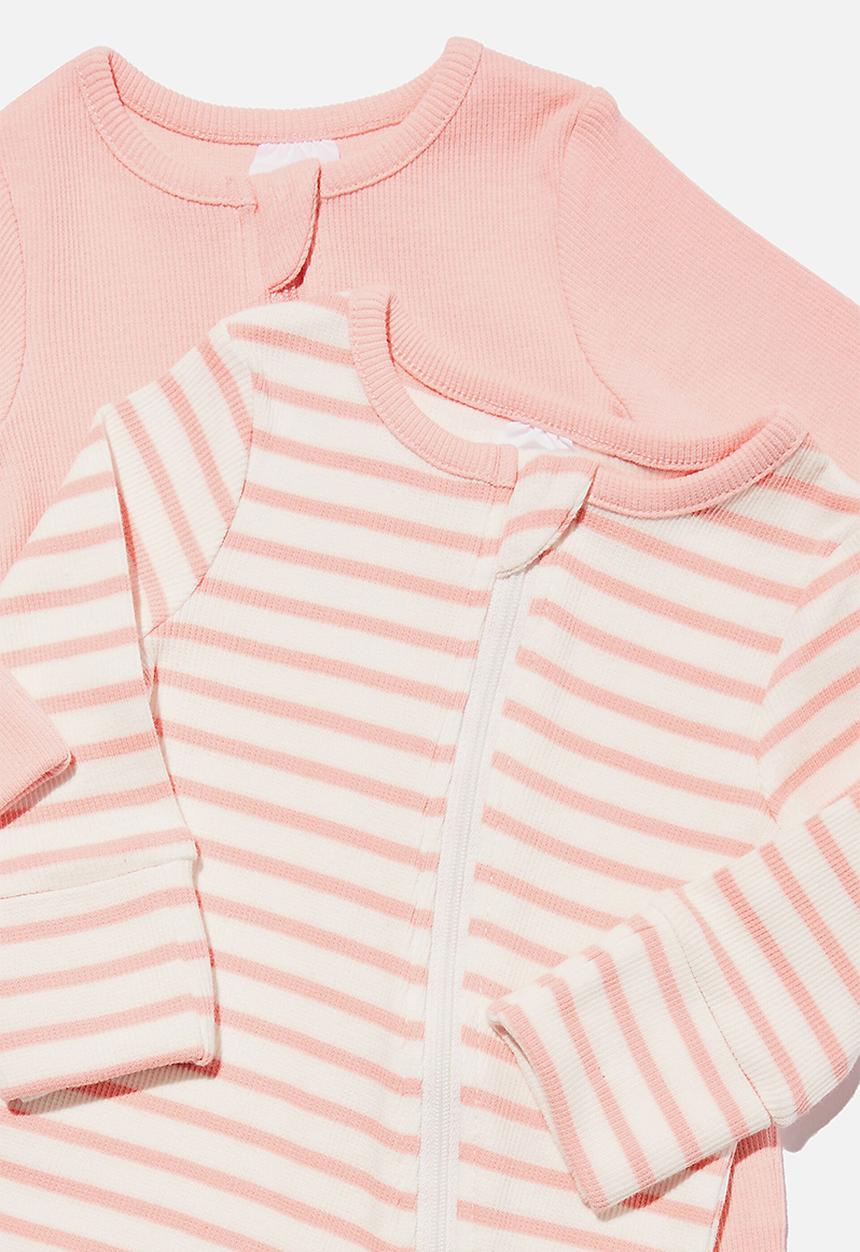 Cotton On - 2 pack essentials zip romper - coral dreams