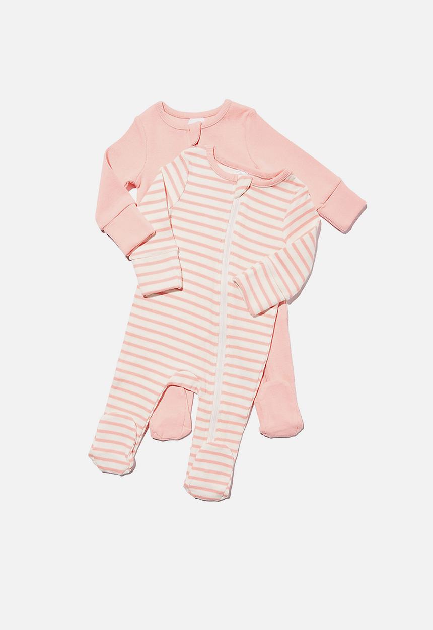 Cotton On - 2 pack essentials zip romper - coral dreams