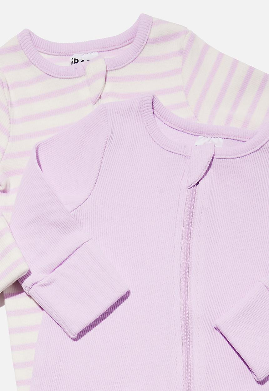 Cotton On - 2 pack essentials zip romper - pale violet