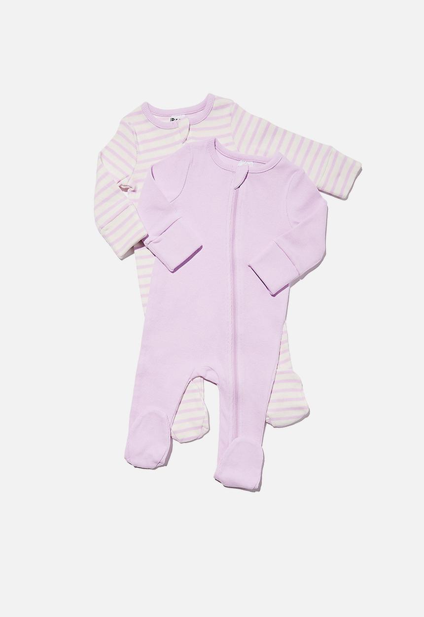 Cotton On - 2 pack essentials zip romper - pale violet