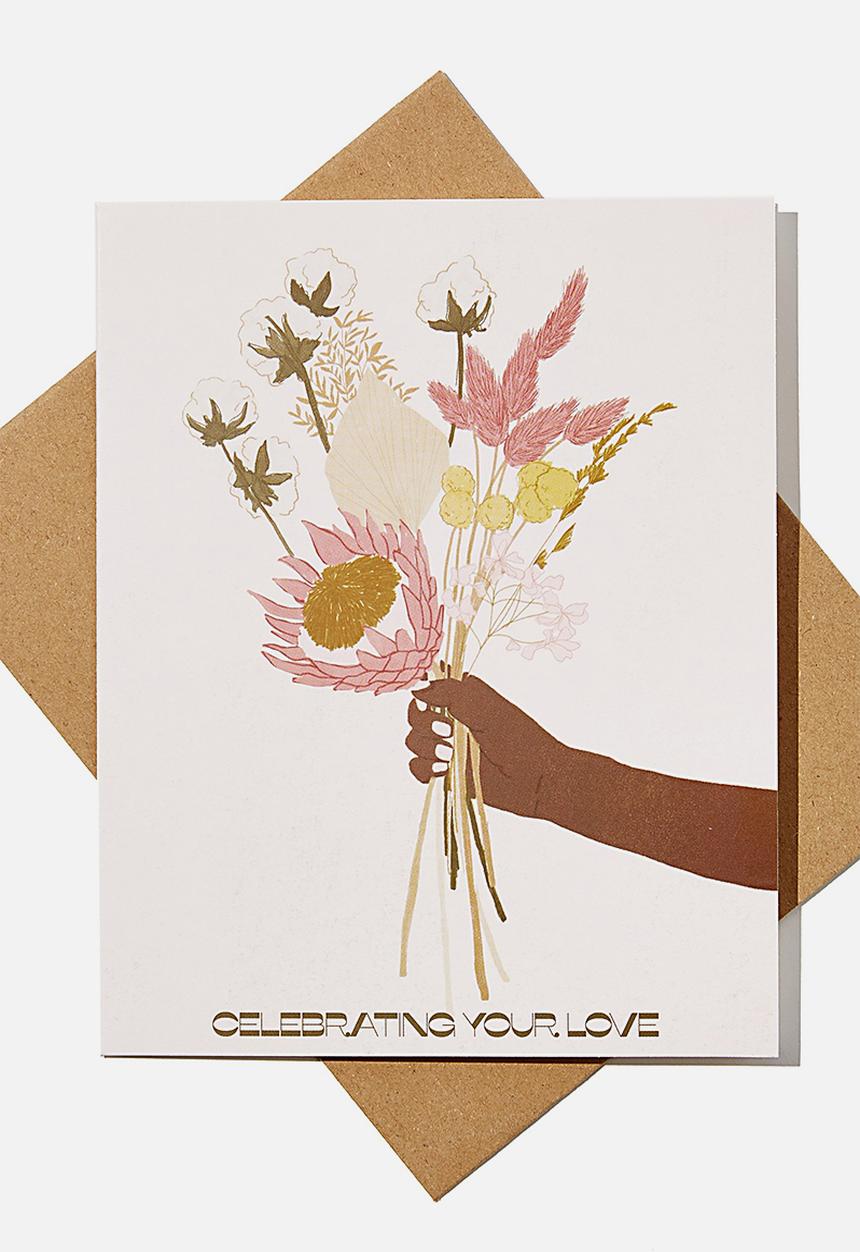 Typo - Wedding card - celebrating your love bouquet - white