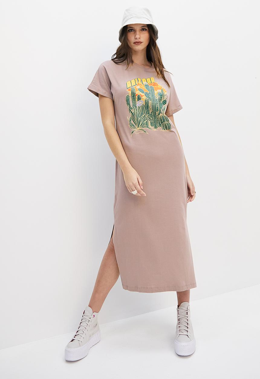Blake - Graphic midi T-shirt dress - mocha