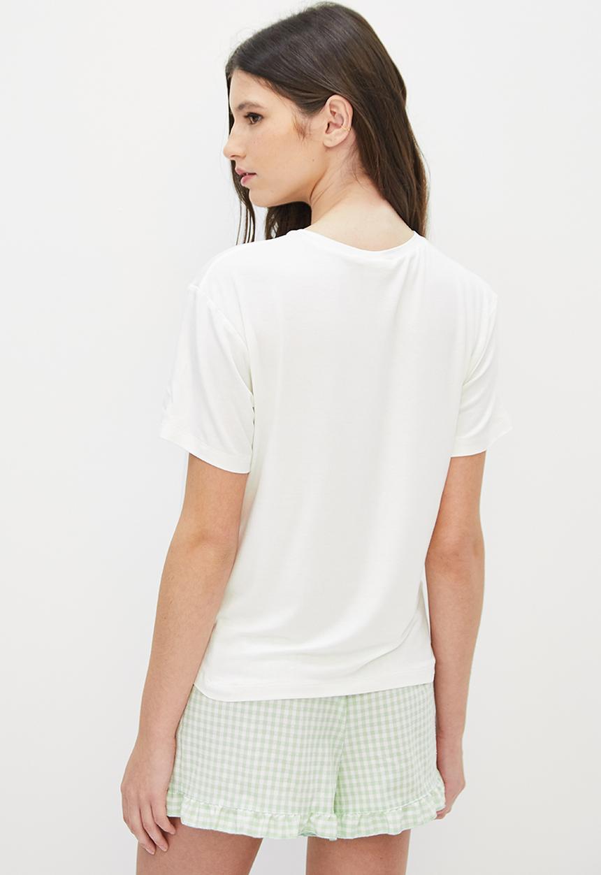 Blake - Woven check ruffle short & knit tee sleep set - sage check