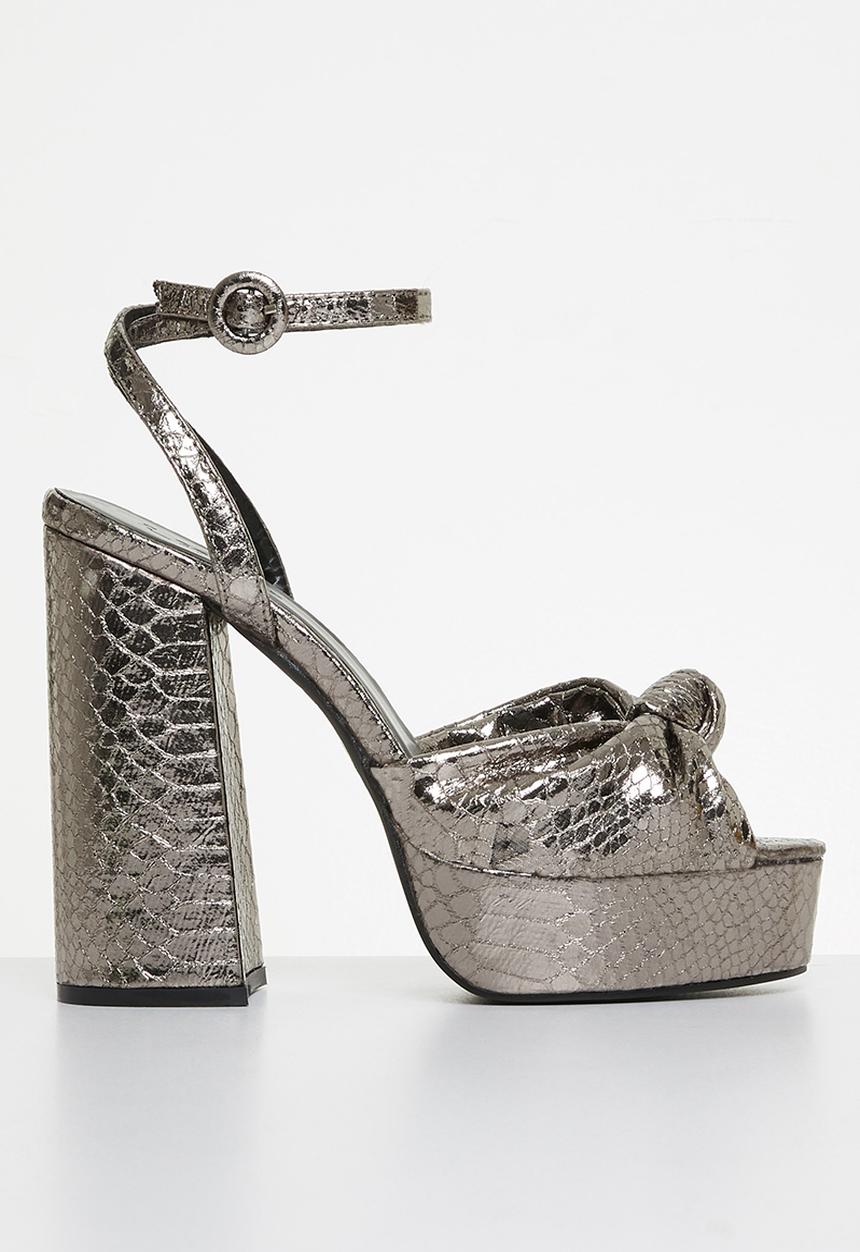 Z_Code_Z - Hannah ankle tie platform heel - grey shiny snake