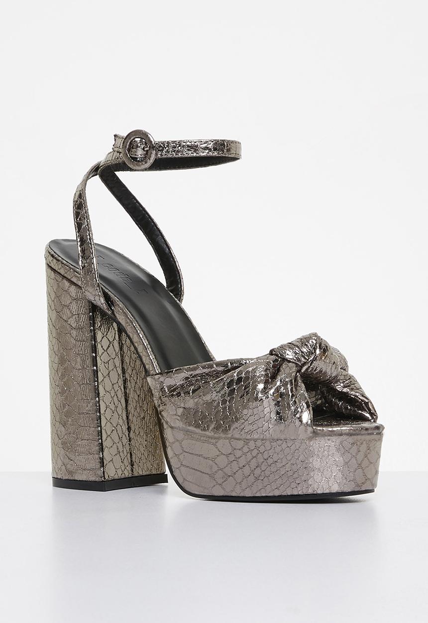 Z_Code_Z - Hannah ankle tie platform heel - grey shiny snake
