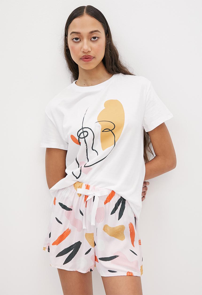 Superbalist - Shorts & tee set - white & pink abstract art