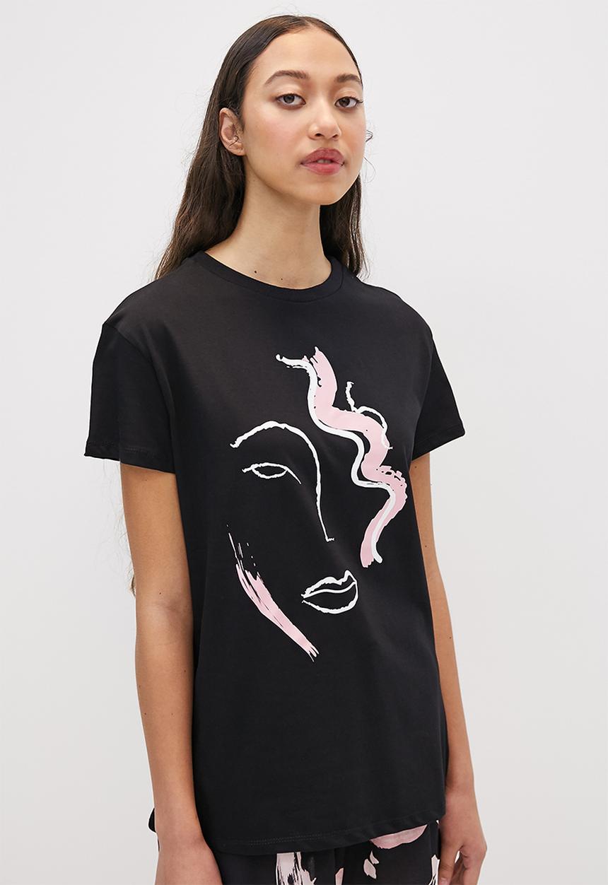 Superbalist - Shorts & tee set - black & pink brushstroke
