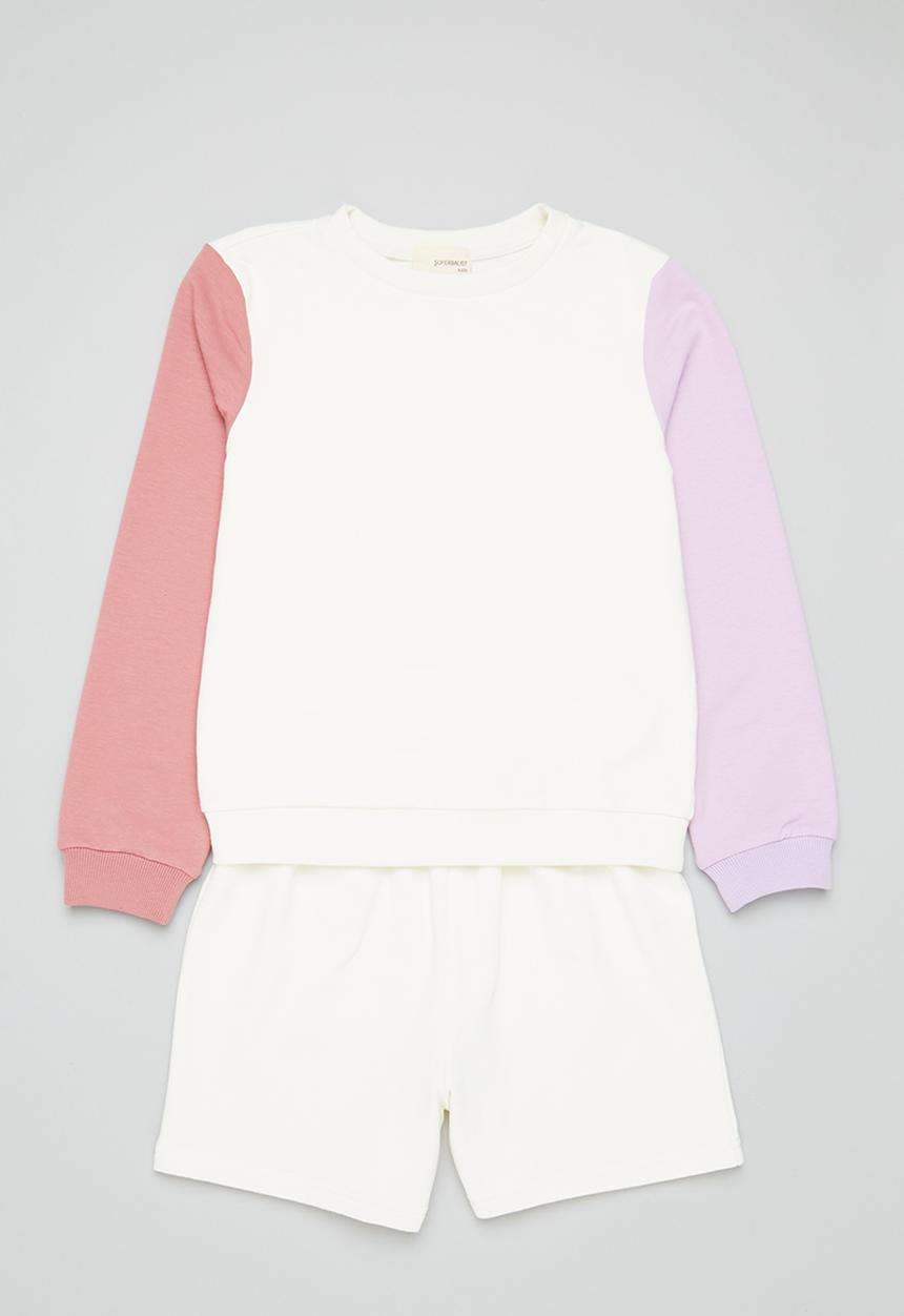 Superbalist - Colour block sweat top & short set - milk