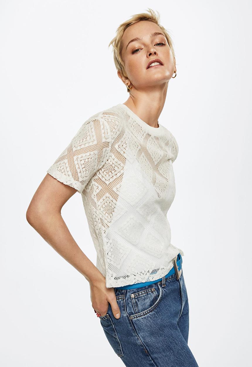 MANGO - T-shirt ganchi - white