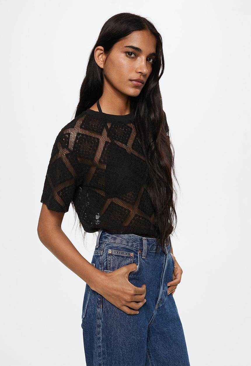 MANGO - T-shirt ganchi - black