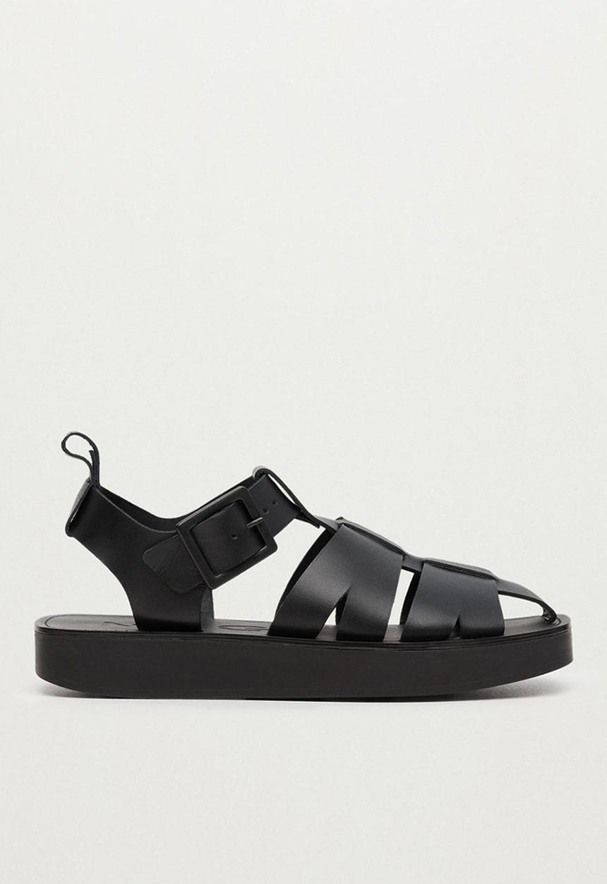 MANGO - Mar fisherman leather sandal - black